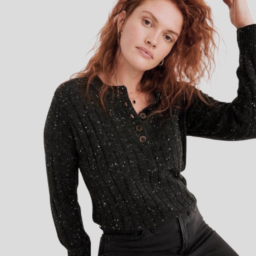 Madewell Donegal Bowden Henley Sweater in Coziest Yarn